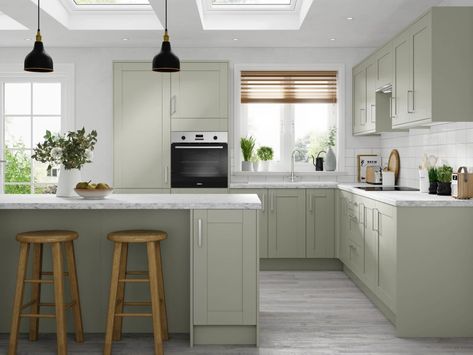 Wickes Kitchens, Sage Kitchen, Shaker Wall, Flatpack Kitchen, Stone Kitchen, Corner Wall, Shaker Kitchen, Kitchen Units, Kitchen Plans