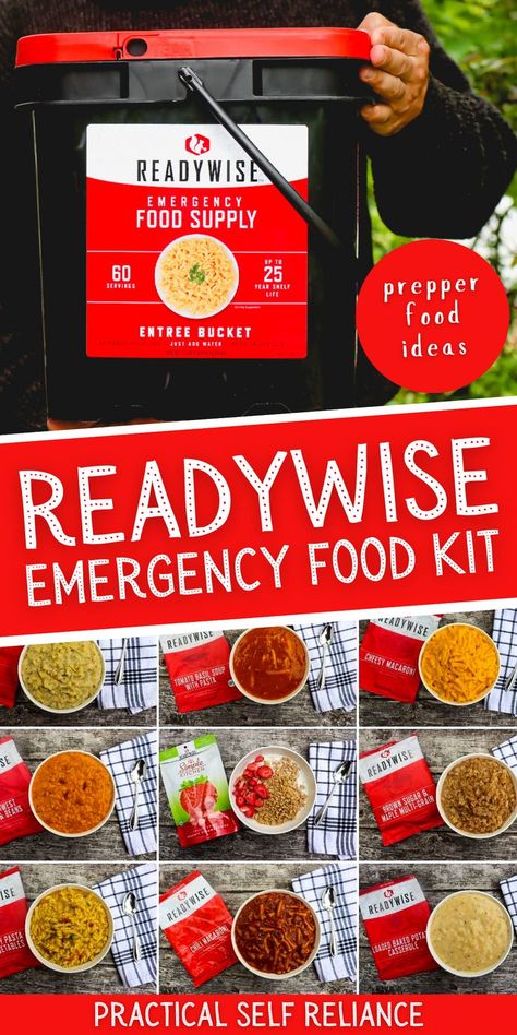 all kinds of readywise food kits for emergency food supply storage Emergency Food Supply List, Pantry Stockpile, Food Supply List, Preppers Food Storage, Emergency Food Kit, Diy Food Storage, Prepper Ideas, Prepper Pantry, Food Kit