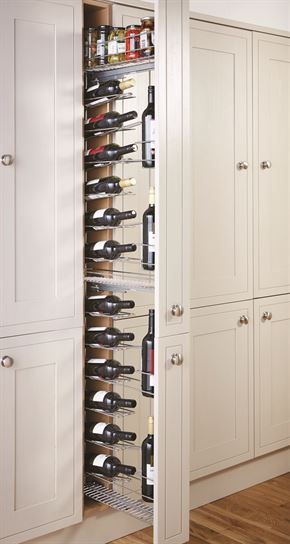 Clever Storage | Inspiration | Atlantis Kitchens Wine Pull, Larder Storage, Sitting Nook, Wine Storage Cabinets, Storage Inspiration, Wine Rack Cabinet, Storage Idea, Wooden Wine Rack, Shelf System