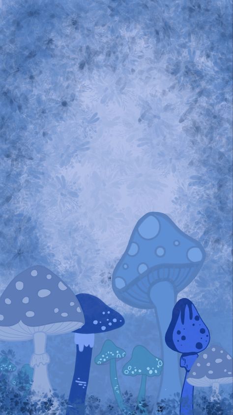 Blue Mushrooms Wallpaper, Blue Mushroom Drawing, Blue Mushroom Aesthetic, Blue Mushroom Wallpaper, Cottage Core Aesthetic Wallpaper, Blue Mushroom, Mushroom Wallpaper, Mushroom Drawing, Blue Cottage