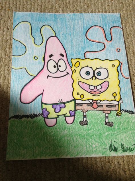 SpongeBob and Patrick drawing!!!! Fav kids tv show!! Spongebob And Patrick Painting Easy, Patrick Drawing Easy, Patrick Spongebob Drawing, Spongebob And Patrick Drawing, Spongebob And Patrick Painting, Patrick Drawing, Spongebob And Patrick, Spongebob Drawings, Spongebob Painting