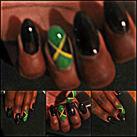 My new nail #forthepenrelay2013 #Jamaican #flag #nail #art design Jamaican Color Nails, Jamaica Nail Designs, Jamaican Nails Ideas, Jamaican Nail Designs, Jamaican Nails, Flag Nail Art, Jamaica Nails, Sick Mind, Rasta Nails