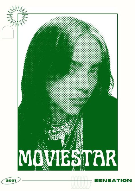 Billie Eilish Poster Green, Half Tone Poster, Billie Poster, Grunge Posters, Nike Art, Green Pictures, Summer Poster, Shrek, Green Print