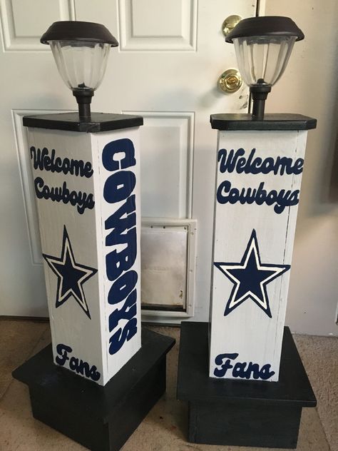 Dallas Cowboy Crafts Diy Ideas, Dallas Cowboys Crafts, Light Posts, Craft Room Organization Diy, Cowboy Crafts, Outdoor Ashtray, Porch Wood, Easy Crafts To Sell, Welcome Signs Front Door