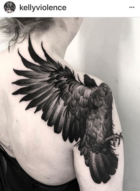 Raven Lower Back Tattoo, Raven Realistic Tattoo, Raven Tattoo Flying, Mythical Bird Tattoo, Crow Tramp Stamp, Crow Flying Tattoo, Raven Tattoo Shoulder, Crow Sleeve Tattoo, Crow Shoulder Tattoo