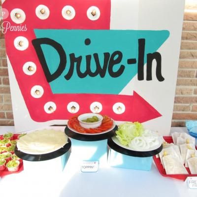 Drive In Diner Birthday Party {food themes} - Tip Junkie Diner Birthday Party, Drive In Diner, Grease Theme, Grease Party, Decades Party, 50s Theme Parties, Decade Party, Sock Hop Party, Diner Party