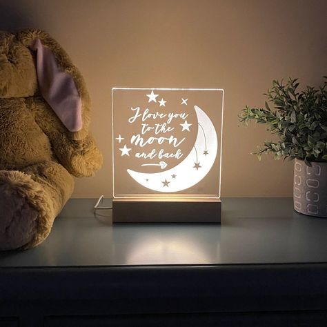 Mason Jar Night Light, Laser Engraved Acrylic, Wood Usb, Custom Return Address Stamp, Acrylic Ideas, Moon Nursery, Nursery Night Light, Engraved Acrylic, Kids Night