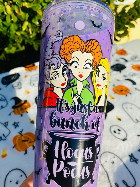 Hocus Pocus Snowglobe Tumbler, Anime Coffee, Custom Starbucks Cup, Vinyl Tumblers, Water Bottle Design, Custom Tumbler Cups, Harvest Festival, Arizona Tea, Hocus Pocus