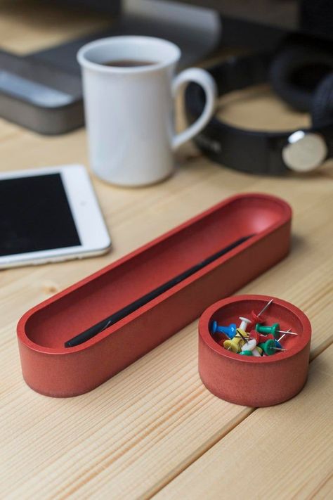 Oval Desk, Paper Clip Holder, Red Desk, Clear Desk, Pen Tray, Wooden Desk Organizer, Modern Office Decor, Desk Organizer Set, Minimalist Desk