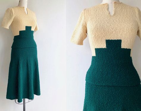 1930s Knitwear, 1930s Outfits, 30s Dress, Colour Blocking Fashion, Vintage Knitwear, 40s Fashion, 1930s Fashion, Vintage Couture, Wool Knit