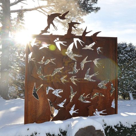 Metal Outdoor Rusty Corten Steel Screen Sculpture Stainless Steel Gate, Outdoor Metal Art, Sculpture Fountain, Steel Screen, Gate Designs, Steel Gate Design, Custom Metal Art, Garden Screening, Steel Gate