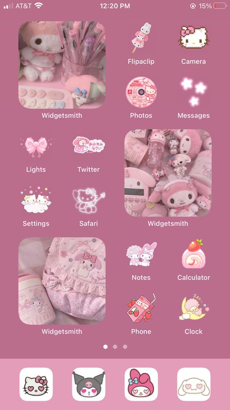 Sanrio Phone Theme, Sanrio Phone, Pink Sanrio, Phone Layouts, Iphone Wallpaper Ios, Phone Inspo, Themes App, Phone Inspiration, Iphone Organization