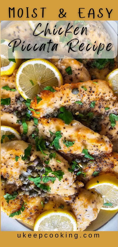 This Chicken Piccata recipe is a must-try! Juicy chicken cutlets in a tangy lemon-butter sauce with capers make the perfect quick and elegant meal. Serve with pasta or veggies for a delicious dinner that’s easy enough for weeknights yet fancy enough for special occasions! Lemon Butter Caper Chicken, Oven Chicken Piccata, Chicken Cutlets With Sauce, Chicken Capers Lemon Piccata, Chicken Cutlets Recipes Easy, Low Saturated Fat Recipes, Chicken Cutlets Recipes, Fancy Chicken Recipes, Chicken Piccata Easy