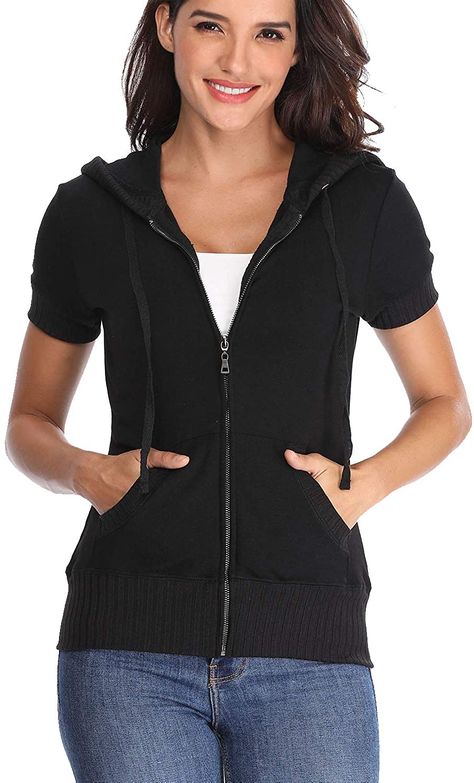 Hooded Shirts, Zip Hoodies Womens, Hoodies Black, Hoodie Full Zip, Short Sleeve Jacket, Women's Hoodies, Short Sleeve Hoodie, Outdoor Jacket, Workout Sweatshirt