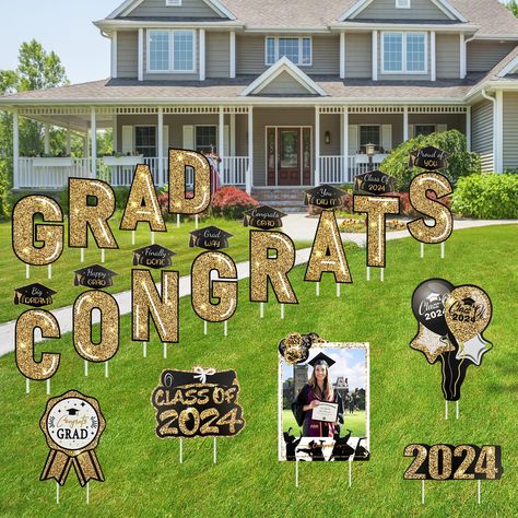 PRICES MAY VARY. 🎓【Graduation Yard Sign】Our Graduation Yard Decorations sign includes elements of CONGRATS , GRAD, 2024, balloons, and a blank board for your photos or write good wishes to make your graduation even more glamorous! 🎓【High Quality material】Graduation lawn signs are made of high-quality corrugated board with exquisite patterns printed in high-definition, which are waterproof and resistant to fading, even in harsh weather. 🎓【Big Size】Our graduation decoration signs measure approx College Graduation Party Decorations, Lawn Party Decorations, High School Graduation Party Decorations, Backyard Graduation Party, Graduation Yard Signs, Real Estate Signs, Graduation Party Supplies, 2024 Graduation, Lawn Sign