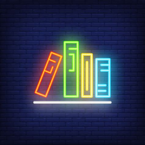 Books on shelf neon sign. various colorf... | Free Vector #Freepik #freevector #banner #school #book #icon Books On Shelf, Books Icon, Banner School, Neon Rouge, Book Icon, Neon Wall Art, Neon Words, Library Art, New Retro Wave