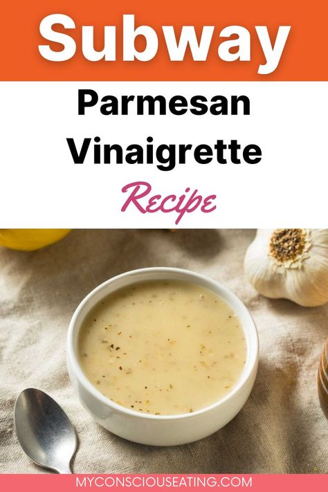 Subway Parmesan Vinaigrette Subway Parmesan Vinaigrette Dressing, Mvp Parmesan Vinaigrette, Subway Dressing Recipes, Subway Vinaigrette Recipe, Subway Copycat Recipes, Parmesan Vinaigrette Dressing, Subway Recipes, Subway Salad, Condiments Recipes