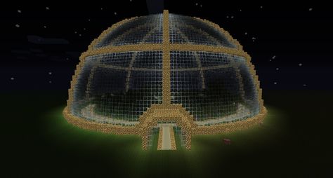 Eco-Dome Minecraft Project Minecraft Bubble House, Minecraft Glass Dome Roof, Minecraft Underwater Dome, Minecraft Dome Ideas, Dome Minecraft Build, Minecraft Dome Blueprint, Minecraft Dome House, Dome In Minecraft, Dome Roof Minecraft