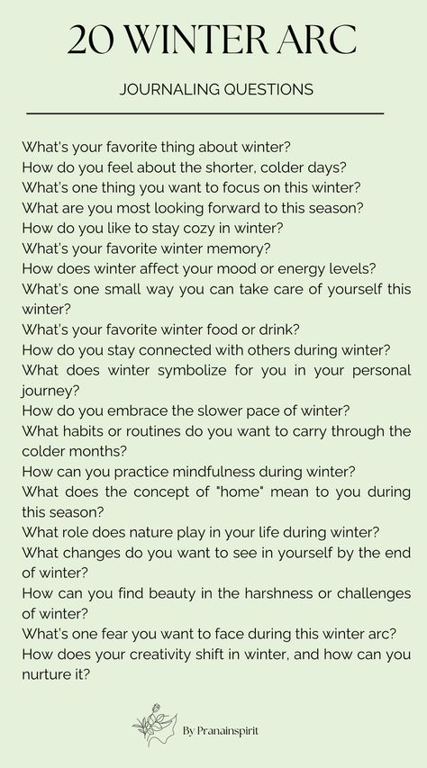 Journal questions for a successful winter arc  #journaling #journalprompts #journalquestions #journalideas #growthmindset #personaldevelopment #successmindset Journal Ideas Winter Arc, Winter Arc Journalling, Journal Prompts For Winter Arc, Journal Entry Prompts, Holiday Journal Prompts, January 2025 Journal Prompts, Winter Solstice Journal Prompts, Winter Prompts, December Journal Prompts