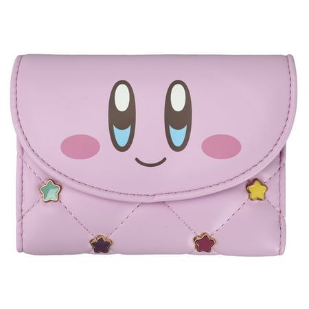 Keep stylish and organized with this cool Kirby Trifold Wallet! This pink trifold wallet features Kirby's face on the outside, and even has multicolored stars for extra fun! This wallet measures 5" L x 3.75" H., and has interior card slots and a clear ID window, as well as an exterior pocket that zips closed for extra storage space. This bright trifold wallet with snap closure is a must-have for Kirby fans! Size: One Size.  Gender: female.  Age Group: adult. Backpack Hanger, Diy Kandi Bracelets, Mushroom Jewelry, Quilted Wallet, Cute Wallets, Big Face, Colour Star, Classic Games, Trifold Wallet