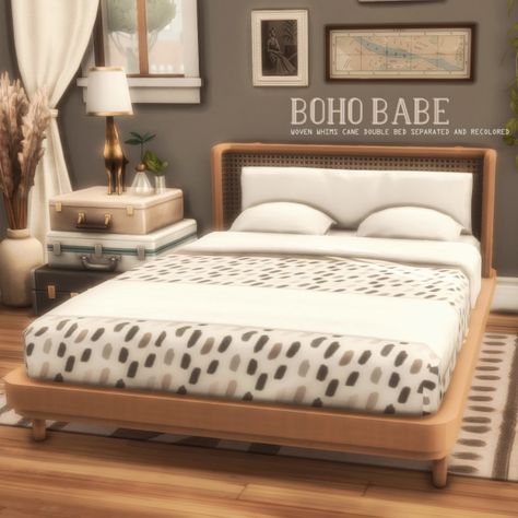 Boho Babe: Woven Whims Cane Double Bed Separated and Recolored - The Sims 4 Download - SimsFinds.com Sims 4 Canopy Bed Cc Maxis Match, Sims 4 Mattress Cc Maxis Match, Sims 4 King Size Bed Cc, Ts4 Bed Cc Patreon, Maxis Match Bed, Sims 4 Growing Together Cc, Sims 4 Bed Cc Maxis Match, Maxis Match Cc Furniture, Sims4 Cc Bed