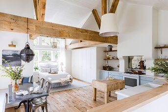 Apartment Kitchen White, Garage Apartment Interior, Above Garage Apartment, White Built Ins, Garage Attic, Traditional Dining Chairs, Garage Loft, Garage Apartments, Kitchen White