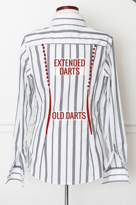 Why Shirts Bunch In Back & An Easy Way To Fix It | Alterations Needed Add Darts To Back Of Shirt, Adding Darts To Shirt, Sewing Alterations, Intense Love, Shirt Refashion, Altering Clothes, Style Advice, Sewing Lessons, Short Waist