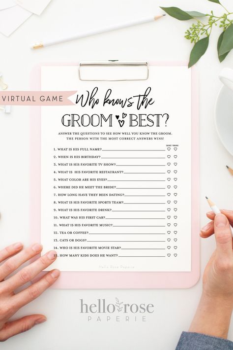 Who Knows The Groom Best, Wedding Assistant, Couple Shower Games, Bridal Games, Bridal Shower Inspiration, Printable Bridal Shower Games, Budget Friendly Wedding, Minimalist Black And White, College Study