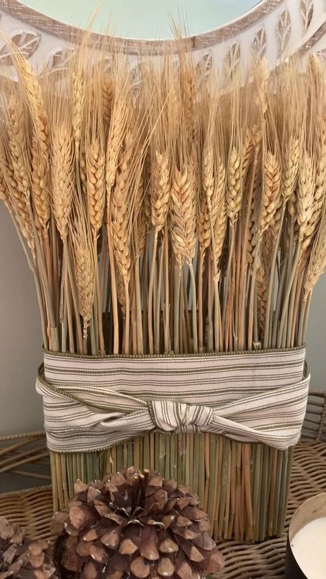 Fall Wheat Decor, Faux Fireplace Diy Cardboard, Western Centerpiece, Thanksgiving Church Decorations, Fall Window Decorations, Western Centerpieces, Wheat Decorations, Wheat Centerpieces, Natural Fall Decor