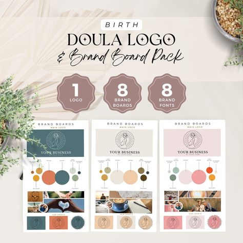 Doula logo and brand board, branding kit doula business logo, doula start up, birth doula, postpartum doula, doula marketing. Canva by NurtureNestCo on Etsy Doula Marketing, Doula Logo, Doula Business, Brand Boards, Brand Palette, Type Logo, Logo Banner, Postpartum Doula, Birth Doula