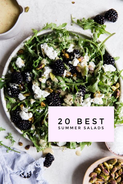 These 20 Best Summer Salads recipes are sure to get you through the rest of the season with lots of flavor and put good use to the bounty of produce growing in your gardens.  #summer #salad #roundup #recipes Best Summer Salads, Arugula Recipes, Arugula Salad Recipes, Salad Buah, Summer Salads With Fruit, Homemade Salads, Goat Cheese Salad, Homemade Salad Dressing, Cheese Salad