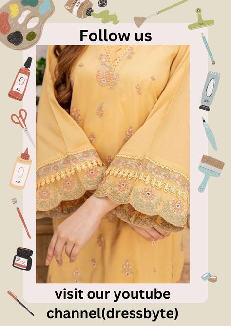 Bell Sleeves Kurti Pakistani, Lace Sleeves Design, Bell Sleeves Kurti, Bell Sleeves Design, Sleeves Design For Kurtis, Sleeves Kurti, Long Kurti Patterns, Bell Bottom Sleeves, Summer Dresses With Sleeves