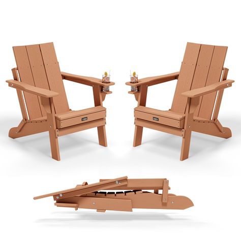 PRICES MAY VARY. 【High-Quality HDPE】The Adirondack chair is made of 100% recycled HDPE for environmentally friendly. It is also weather-resistant for anti-crack, anti-fading, and anti-decaying. You can use them as outdoor chairs for about 20 years. 【Sturdy & Comfortable】Featuring with smooth surface, wide armrest, ergonomic tall back, and cup holder for easy use, as the sturdy triangular structure, the outdoor chairs ensure a comfortable and stable seating experience. 【Easy to Assemble】The plast Adirondak Chairs, Fire Pit Chairs, Fire Pit Furniture, Cool Fire Pits, Patio Pool, Folding Adirondack Chairs, Fire Pit Seating, Adirondack Chairs, Patio Seating