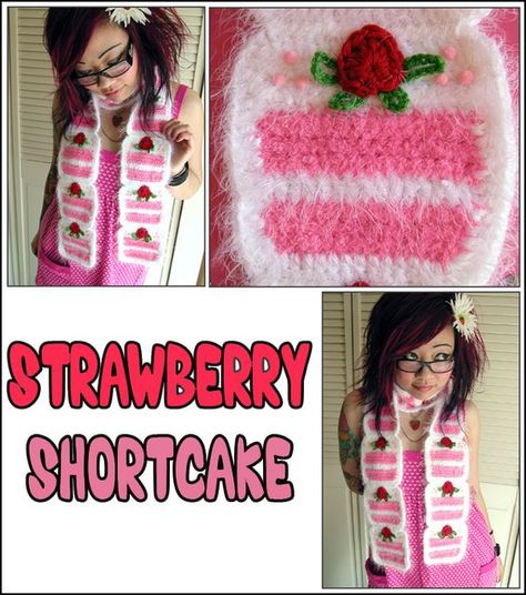 Ask (for cake) and you shall receive! A lot of people have asked me if I could release the Strawberry Cake Scarf pattern that I put together for classes taught at Michaels in 2014. Here is my origi… Twinkie Chan, Crochet Scarf Tutorial, Crochet Scarf For Beginners, Scarf Wraps, Crocheted Scarves, Crocheted Things, Crochet Classes, Crochet Fairy, Crochet Cowls