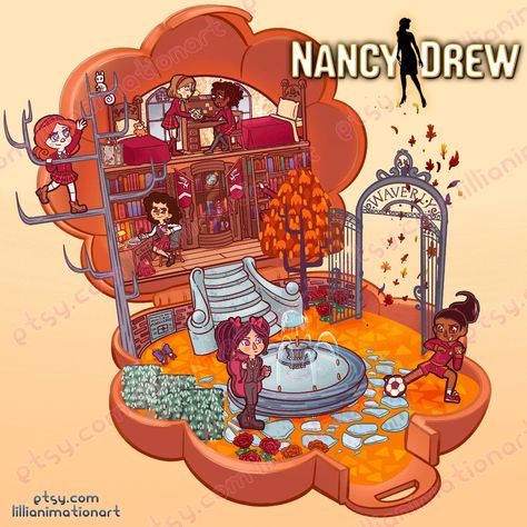 Waverly Academy as a little polly pocket style compact toy! Many clues and references can be found in the details of this adorable print. Also available as a .5x.5 in sticker! Photo Glossy Paper 5x5 Art Print or .5x.5 in vinyl matte sticker | #Nancy_Drew_Tv_Show #Drew_Aesthetic #Nancy_Drew_Games #Sticker_Photo Warnings At Waverly Academy, Drew Aesthetic, Nancy Drew Games, Sticker Photo, Spooky Babe, It's Locked, Journal Stuff, Dollhouse Miniatures Diy, Nancy Drew