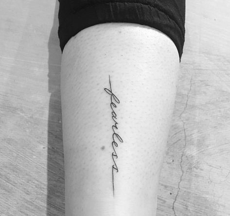 My tattoo " Fearless " Fearless Spine Tattoo, Fearless Rib Tattoo, Fearless Word Tattoo, Head First Fearless Tattoo, Fearless Tattoo Font, Fearless Tattoos For Women, Fearless Font, Fearless Tattoo, Fierce Tattoo