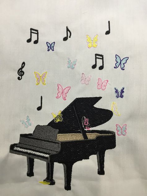 Piano Butterflies Embroidery Design ***DIGITAL DOWNLOAD*** Piano Embroidery, Butterflies Embroidery, Animated Outfits, Sewing Designs, Landscape Embroidery, Musical Gift, Sewing Alterations, Handmade Embroidery Designs