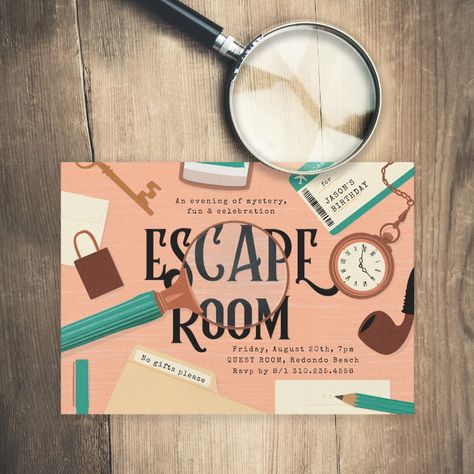 Escape Room Invitation, Mystery Escape Room, Escape Room Party, Birthday Party Decorations For Adults, Girl Birthday Party Invitations, Adult Birthday Party, Edit Text, Girl Birthday Party, Event Invitation