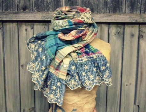 Scrappy Scarf, Clothing Refashion, Diy Shawl, Remake Clothes, Bohemian Scarf, Chic Scarf, Bohemian Scarves, Shabby Chic Clothes, Boho Scarf