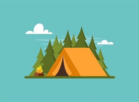 Orange tent in forest tent forest and fi... | Premium Vector #Freepik #vector #camping-illustration #camping-tent #camping #campsite Tent Illustration Camping, Campsite Illustration, Winter Tent Camping, Camp Illustration, Fire Banner, Tent Illustration, Camping Clip Art, Tent Vector, Forest Tent