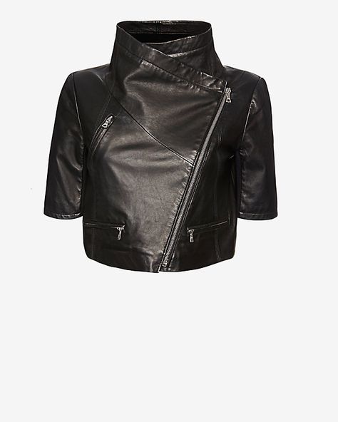 Short Sleeve Leather Jacket, Crop Leather Jacket, Lined Leather Jacket, Fitted Biker Jacket, Black Cropped Jacket, Blazers Black, Yigal Azrouel, Coats Black, Bolero Shrug