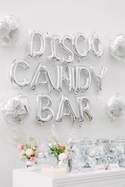 Disco Treat Table, Disco Candy Table, Disco Party Desserts, Disco Food Table, Disco Candy Bar, Disco Party Snacks, Disco Dessert Table, Disco Party Food, Bridal Shower Candy Bar