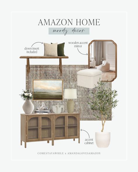 I'm loving these moody pieces from Amazon! Get the designer look for less. Neutral wood accent living room inspo.   Moody Decor | Home Decor | Living Room Inspo | Amazon Home | Accent Cabinet | Rustic Wood Bench | Down Throw Pillow  Follow comestayawhile for fearless DIY projects, neutral home decor, casual outfit inspo, makeup and skincare routine, lifestyle, parenting, and more! Follow amandalovesamazon for affordable home decor, budget friendly women's fashion, and realistic beauty items. Accent Cabinet Decor, Modern Transitional Home Decor, Routine Lifestyle, Moody Home Decor, Organic Modern Living Room, Moody Living Room, Decor Modern Farmhouse, Moody Decor, Inspo Makeup