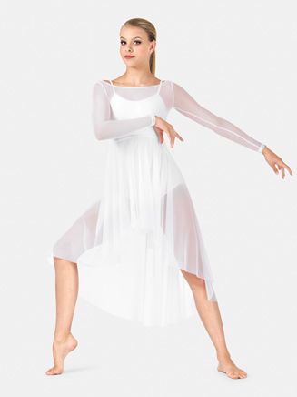 ADULT LONG SLEEVE MESH LYRICAL DRESS  Possible Angel costume, will need white leotard, come in both child and adult White Dance Dress, Cute Dresses For Dances, Contemporary Dance Outfits, Lyrical Dress, Modern Dance Costume, White Leotard, Tutu Skirt Women, White Dance, Lyrical Dresses