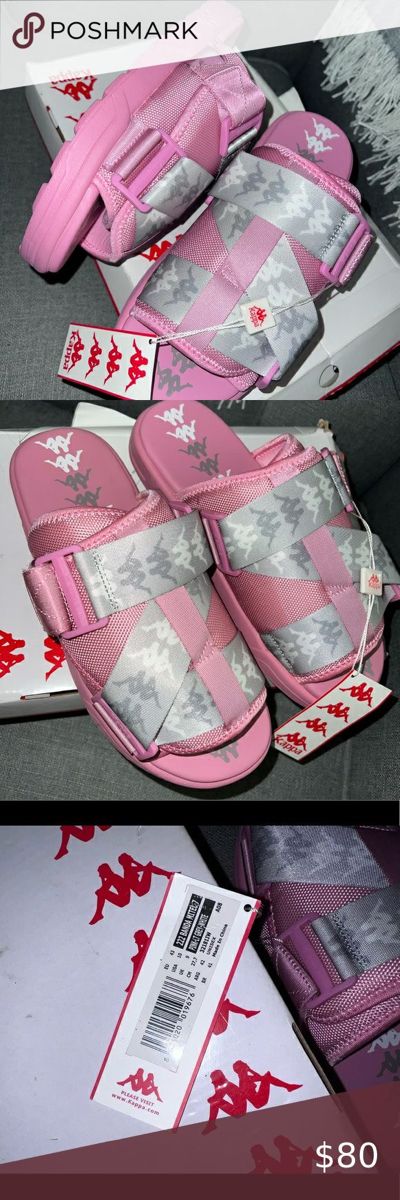 Pink Kappa Slides Outfit, Pink Kappa Slides, Kappa Slides Outfit, Kappa Slides, Kappa Shoes, Pretty Sneakers, Trendy Shoes Sneakers, Jordan Shoes Girls, Pretty Shoes Sneakers