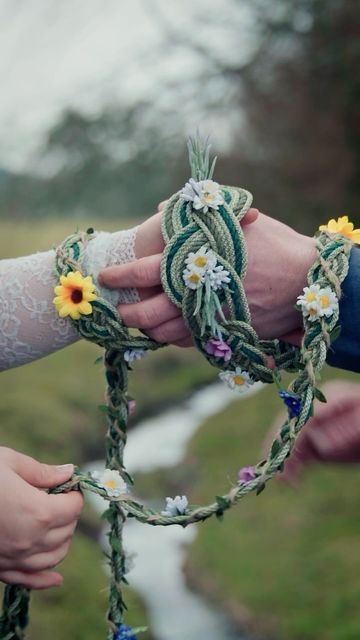 Ceotha | Handfasting Cords on Instagram: "Which cord from our NEW Spring collection are you tying the knot with?   Shop these cords via the Etsy link in our bio! Under the Spring 2024 collection.   #floralwedding #handfasting #handfastingceremony #floralsinspring #handfastingcord #forestmeadow #roses" Celtic Knot Tying Ceremony, Handfasting Pictures, Hand Fasting Wedding, Handfasting Ceremony Ideas, Knot Tying Ceremony Wedding, Wedding Knot Tying Ceremony, Handfasting Cords Colors Meaning, Knot Tying Ceremony, Florist Inspiration