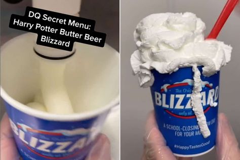 Blizzard Dairy Queen, Blizzard Recipe, Butterbeer Ice Cream, Butterbeer Fudge, Dairy Queen Blizzard, Butterscotch Syrup, Alcoholic Treats, Harry Potter Butter Beer, Butter Beer