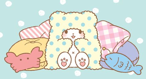 Meet our new friend, Marumofubiyori! He is a white bear cub that is always wrapped in his favorite blanket and loves to laze around at home. Charmmy Kitty, Bear Cub, Sanrio Wallpaper, White Bear, Bear Cubs, Kawaii Wallpaper, Sanrio Characters, Love Wallpaper, Wallpaper Pc