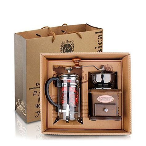 DeFancy Vintage Style Manual Coffee Grinder Hand Grinder & French Press Coffee/tea Maker Set in Gift Package #affiliate_link Coffee Gifts Box, Coffee Gift Sets, Coffee Box, Coffee Lovers Gift, Coffee Bean Grinder, Manual Coffee Grinder, Coffee Equipment, Tea Maker, Coffee Gifts