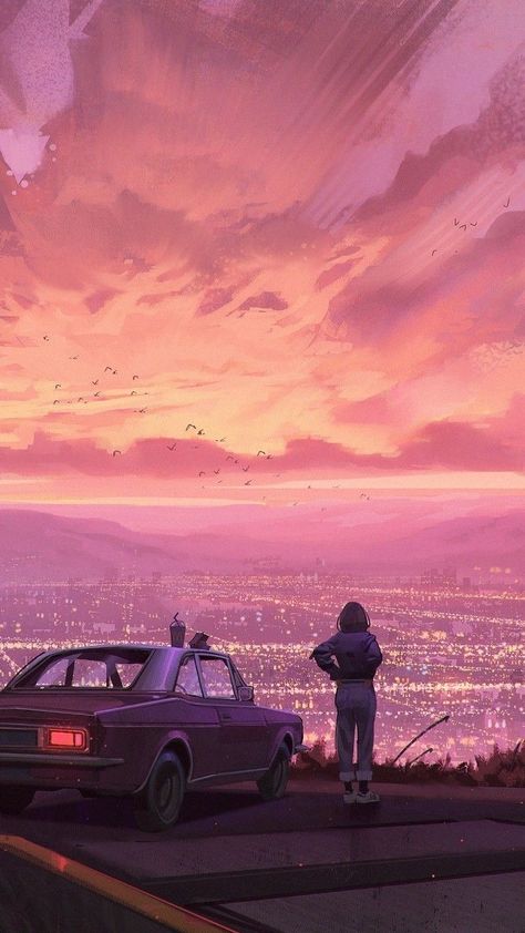 Anime Road Trip Aesthetic, Digital Art Aesthetic Wallpaper, Animated Sunset Wallpaper, Summer Lofi Wallpaper, Anime Ipad Wallpaper Aesthetic, Lofi Girl Aesthetic Wallpaper, Anime Chill Wallpaper, Lofi Art Night, 90s Anime Scenery